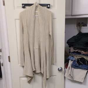 DNA couture Beige Open-Front Ribbed Draped Cardigan